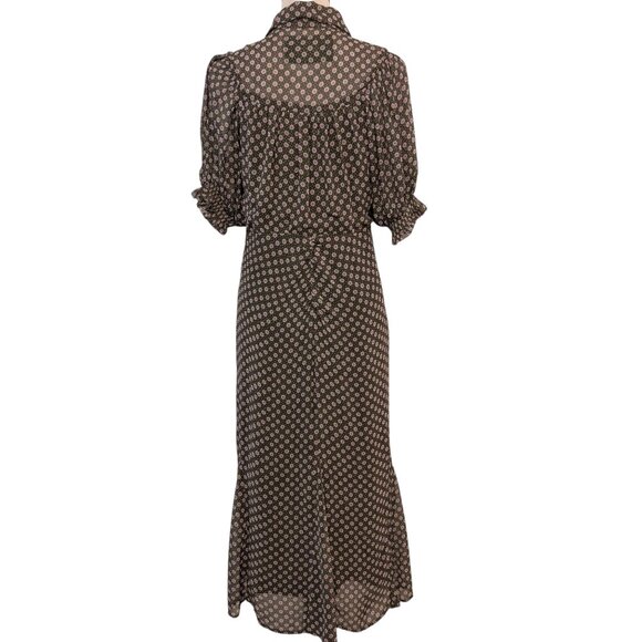 Anthropologie Womens Size 2 Moss Green Pink Floral Mesh Ruched Puff Sleeve Dress - Picture 4 of 12